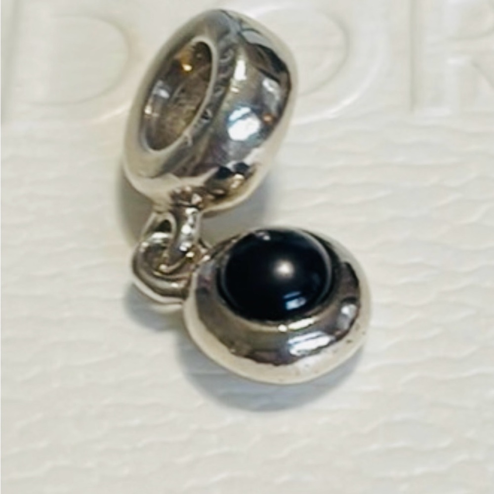 Pandora Vintage Goodnight Kiss Onyx Cabochon Silver Charm Retired